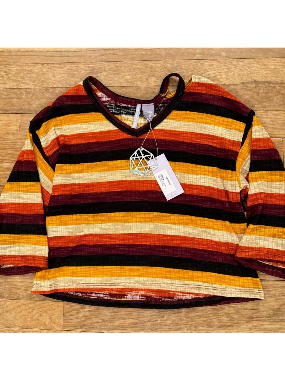NWT Good Luck Girl mustard stripe cut out crop shirt top size large L 
b5
